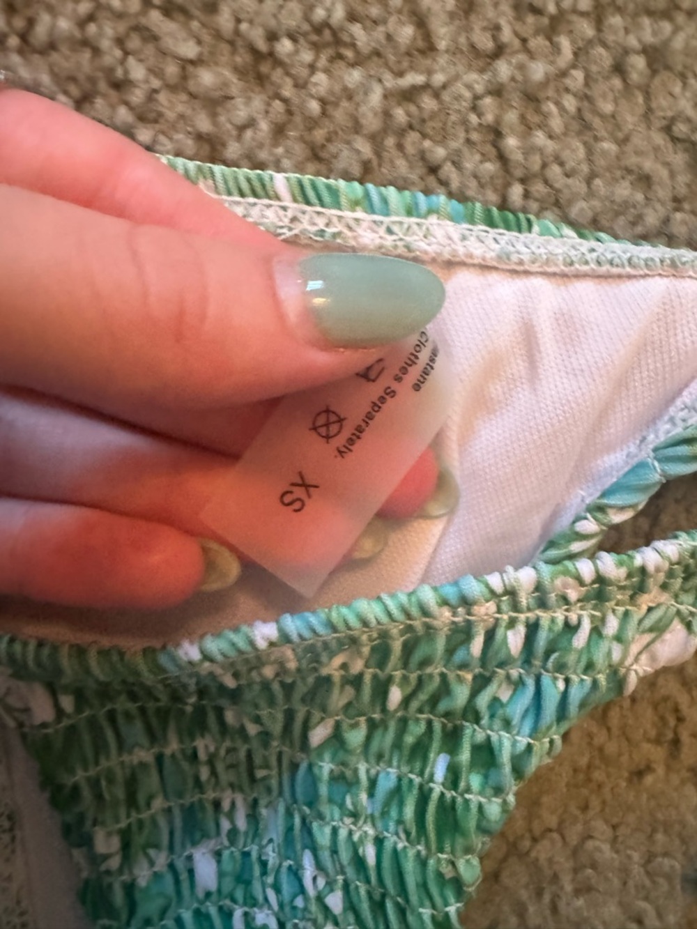 Green Floral Ribbed String Bikini Set - Picture 3 of 3